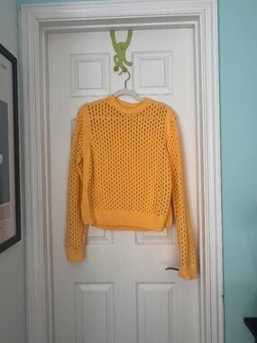 Varley Kershaw open-knit sweater in yellow, size Medium.